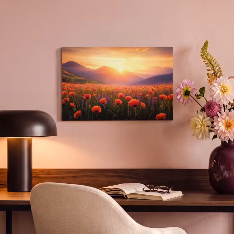 Canvas schilderij - Landschap - Zonsondergang - Bloemenveld — 4