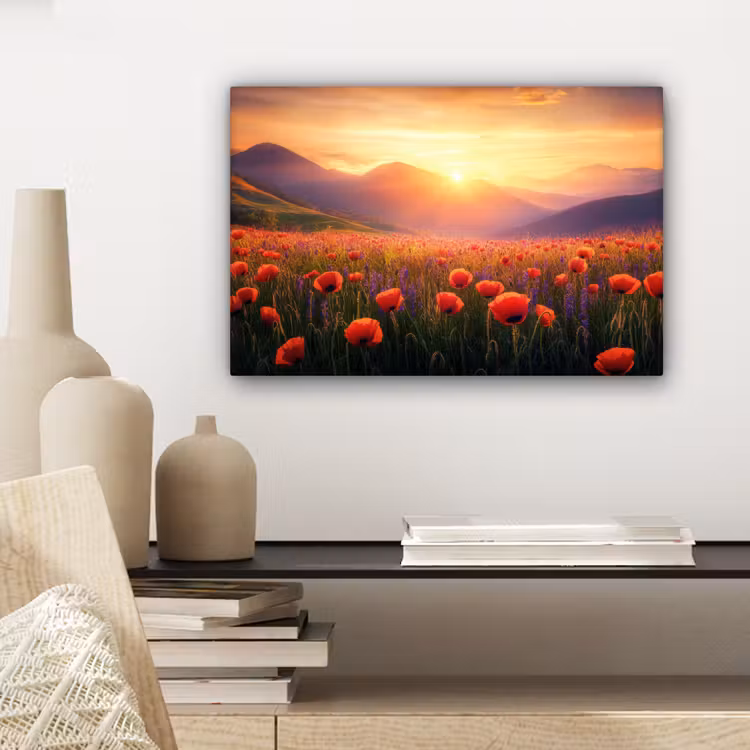 Canvas schilderij - Landschap - Zonsondergang - Bloemenveld — 5