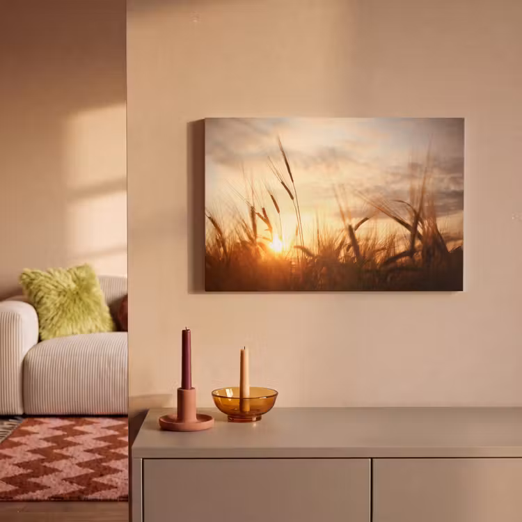 Canvas schilderij - Riet - Gras - Zonsondergang - Natuur - Horizon — 2