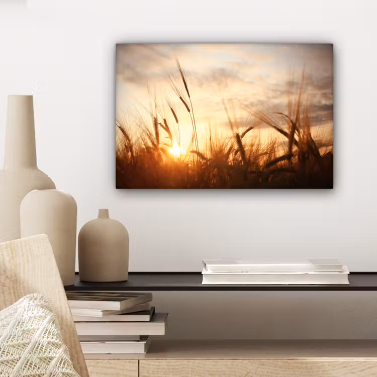 Canvas schilderij - Riet - Gras - Zonsondergang - Natuur - Horizon — 5