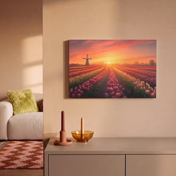 Canvas schilderij - Windmolen - Zonsondergang - Landschap — 2