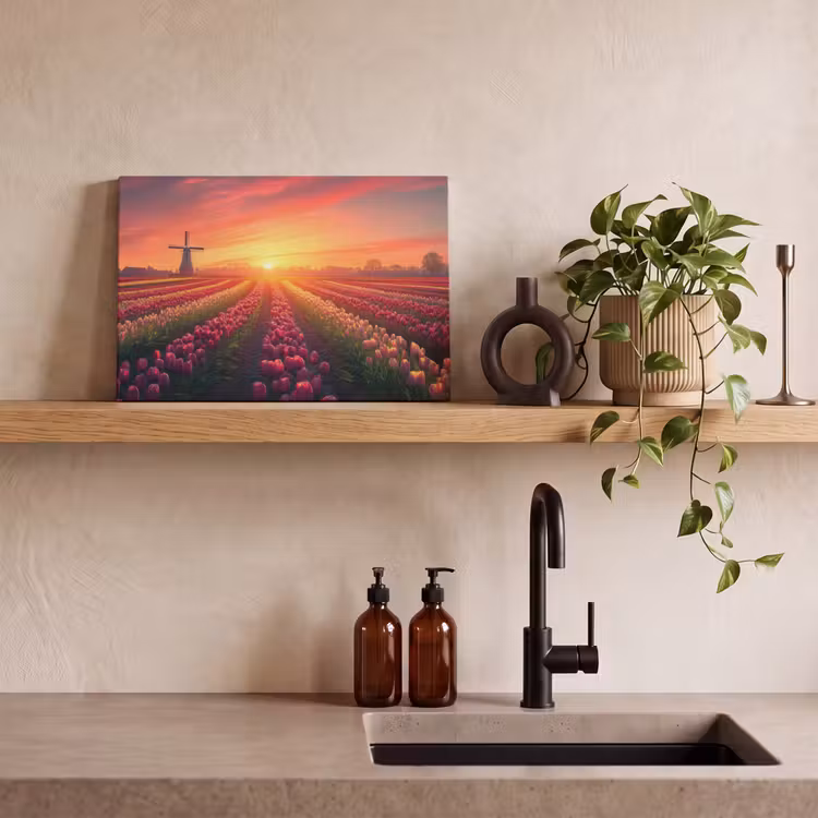 Canvas schilderij - Windmolen - Zonsondergang - Landschap — 3