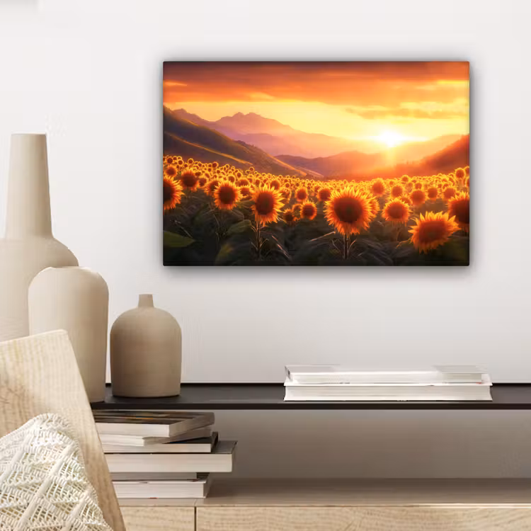 Canvas schilderij - Zonnebloemen - Zonsondergang - Landschap — 5