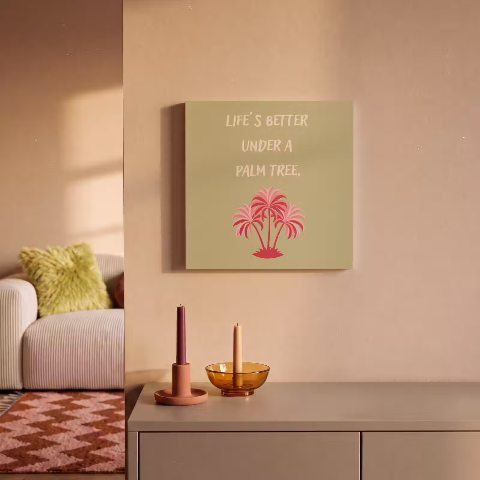 Canvas schilderij - Groen - Zomer - Quote - Palmboom — 1