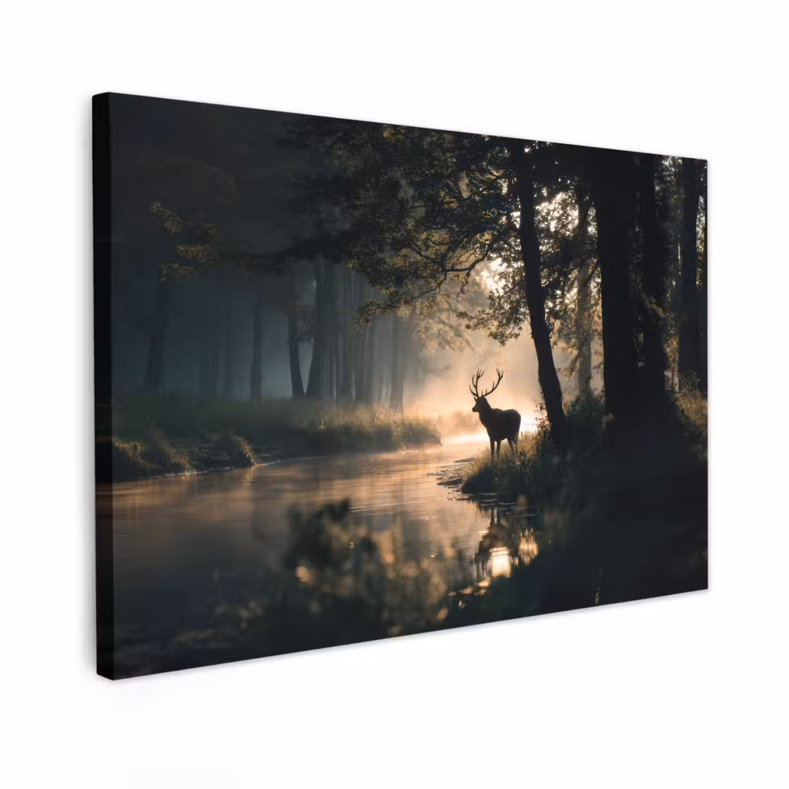 Canvas schilderij - Hert - Bosbeek - Mystiek — 1