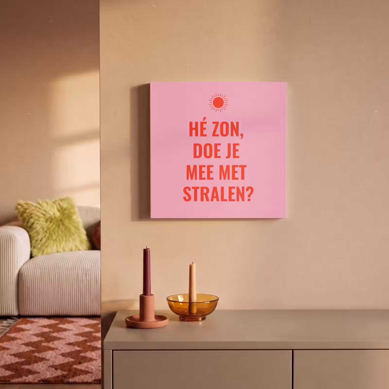 Canvas schilderij - Roze - Zon - Quote — 1