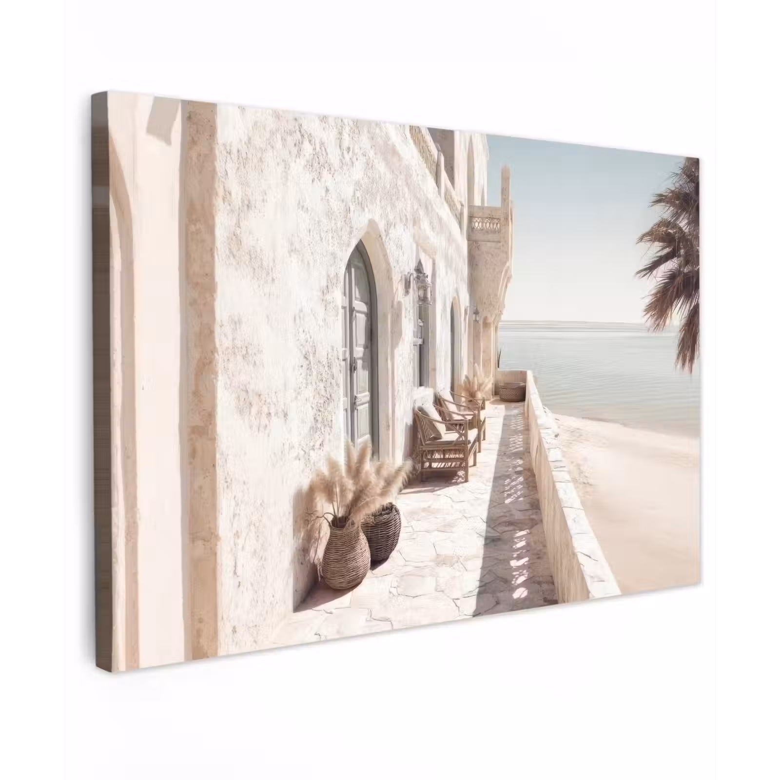 Canvas schilderij - Terras - Stoelen - Strand - Beige — 1