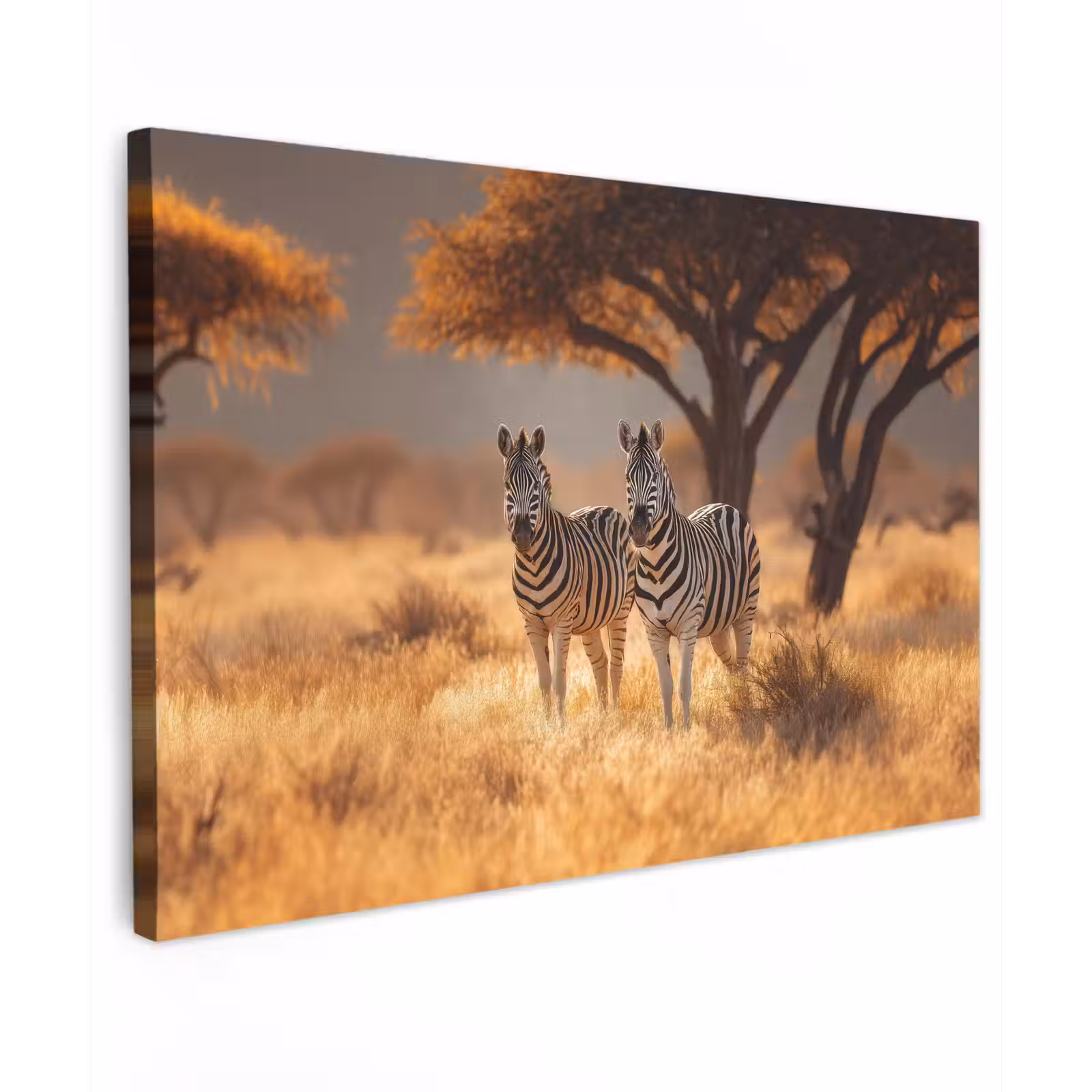Canvas schilderij - Zebra's - Savannelandschap - Gras — 1