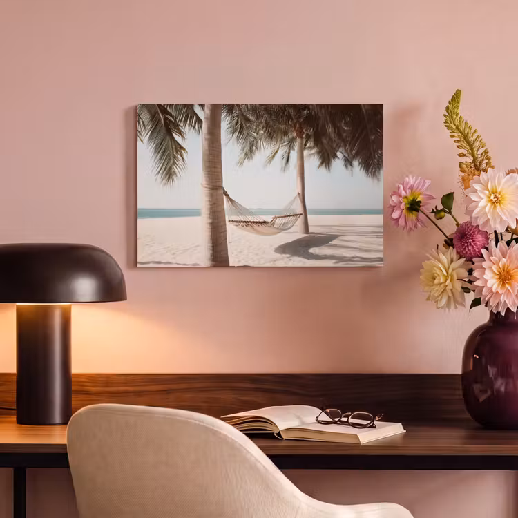 Canvas schilderij - Hangmat - Palmbomen - Strand - Zee — 4
