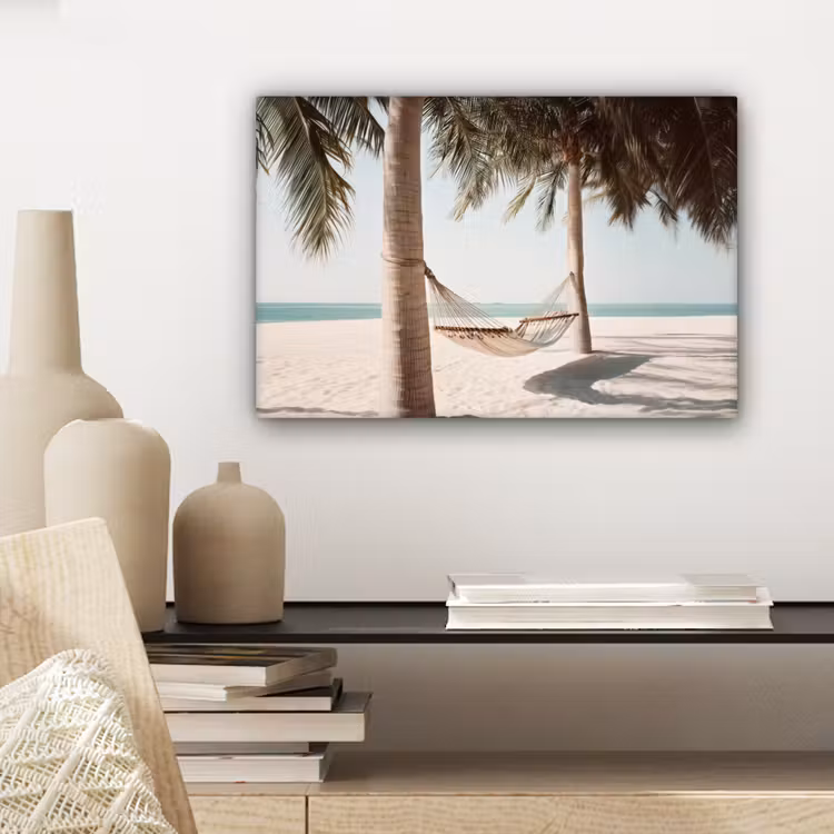 Canvas schilderij - Hangmat - Palmbomen - Strand - Zee — 5