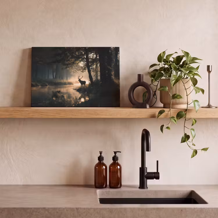 Canvas schilderij - Hert - Bosbeek - Mystiek — 3