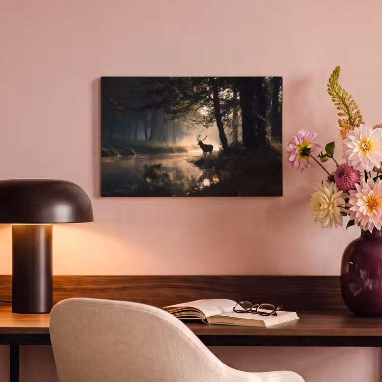 Canvas schilderij - Hert - Bosbeek - Mystiek — 4