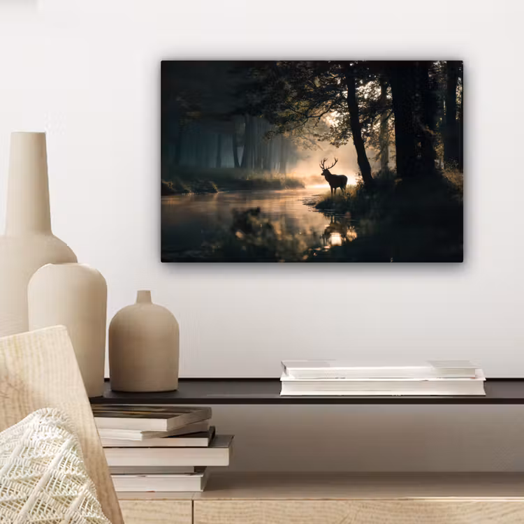 Canvas schilderij - Hert - Bosbeek - Mystiek — 5