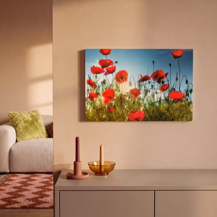 Canvas schilderij - Klaprozen - Toscane - Zon - Rood - Blauw — 2