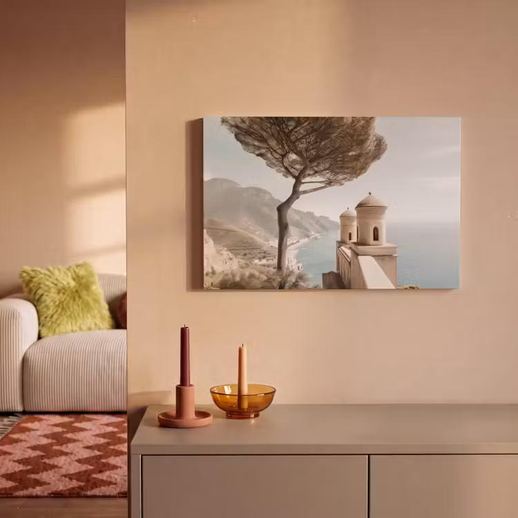 Canvas schilderij - Kust - Klif - Boom - Gebouw — 2
