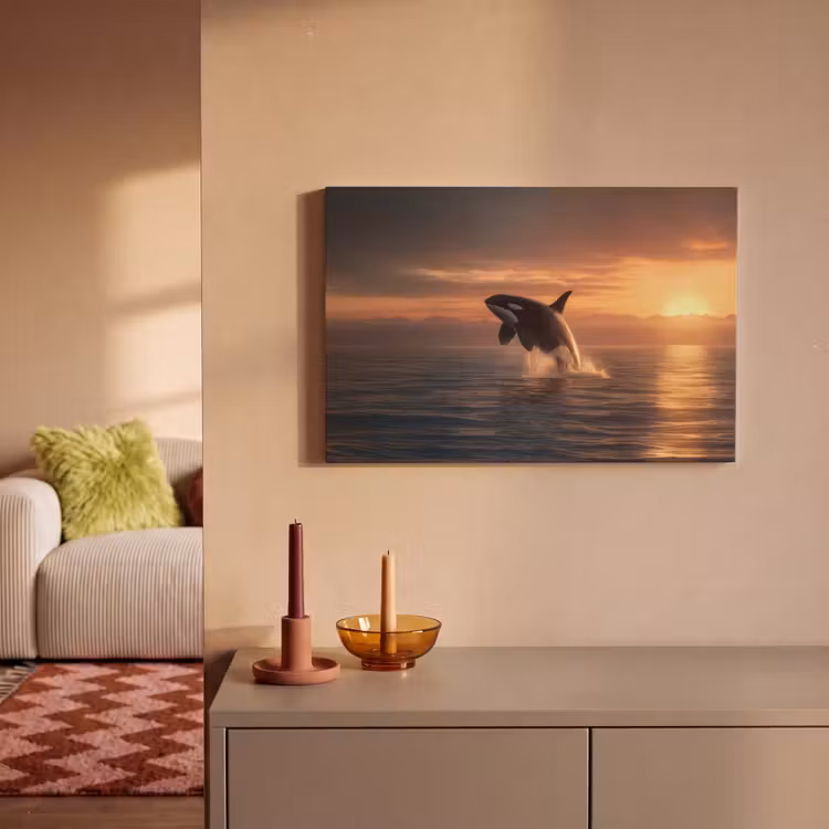 Canvas schilderij - Orka - Zee - Zonsondergang — 2
