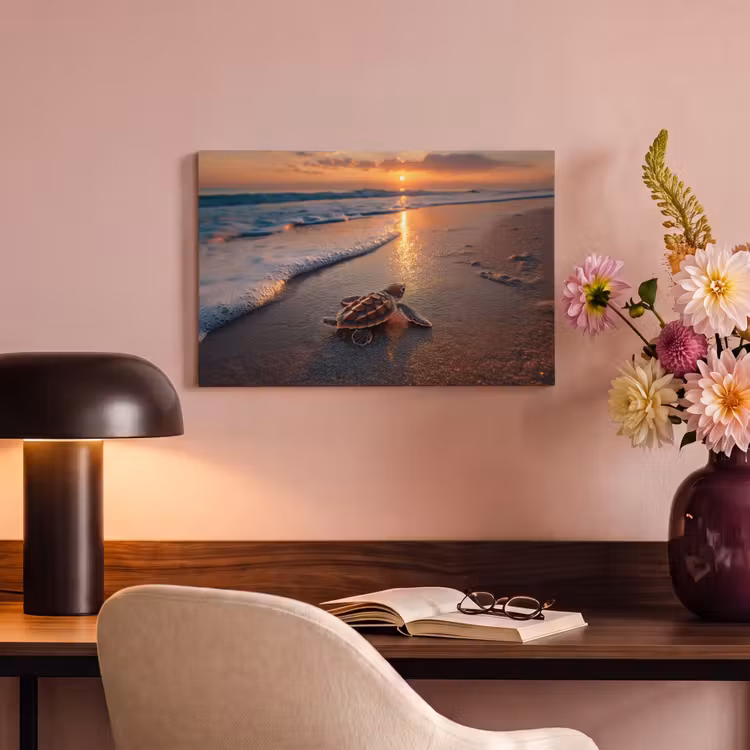 Canvas schilderij - Schildpad - strand - Zonsondergang — 4
