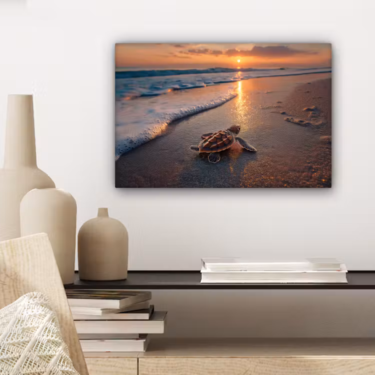 Canvas schilderij - Schildpad - strand - Zonsondergang — 5