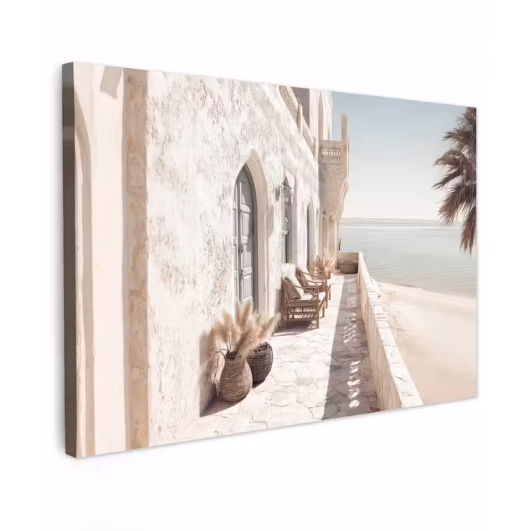 Canvas schilderij - Terras - Stoelen - Strand - Beige — 1