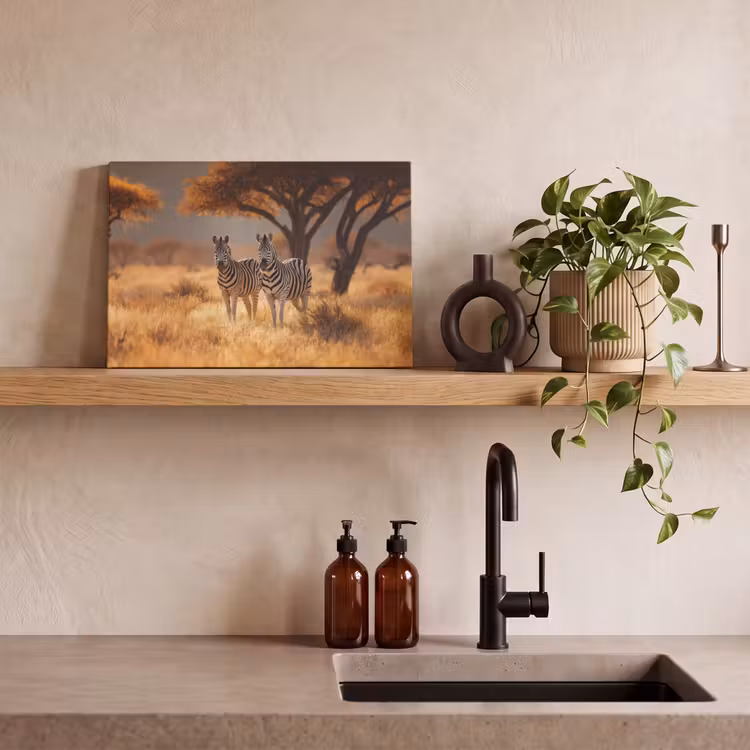 Canvas schilderij - Zebra's - Savannelandschap - Gras — 3