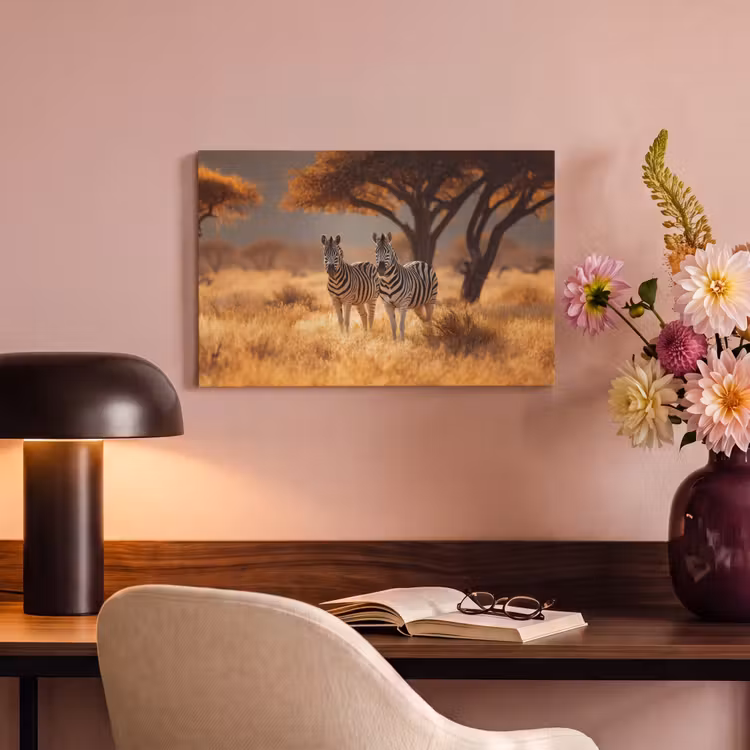 Canvas schilderij - Zebra's - Savannelandschap - Gras — 4