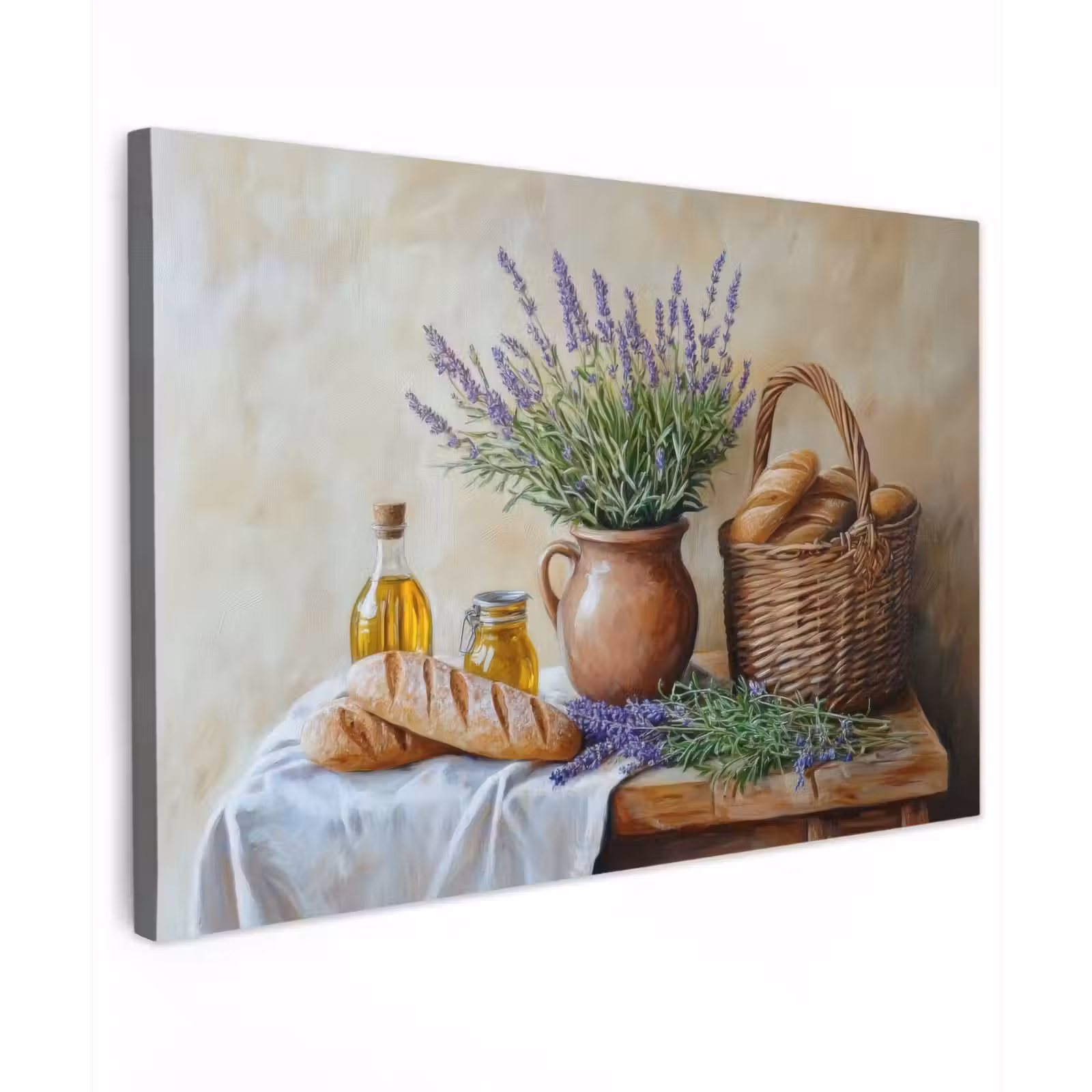 Canvas schilderij - Lavendel - Brood - Stilleven — 1