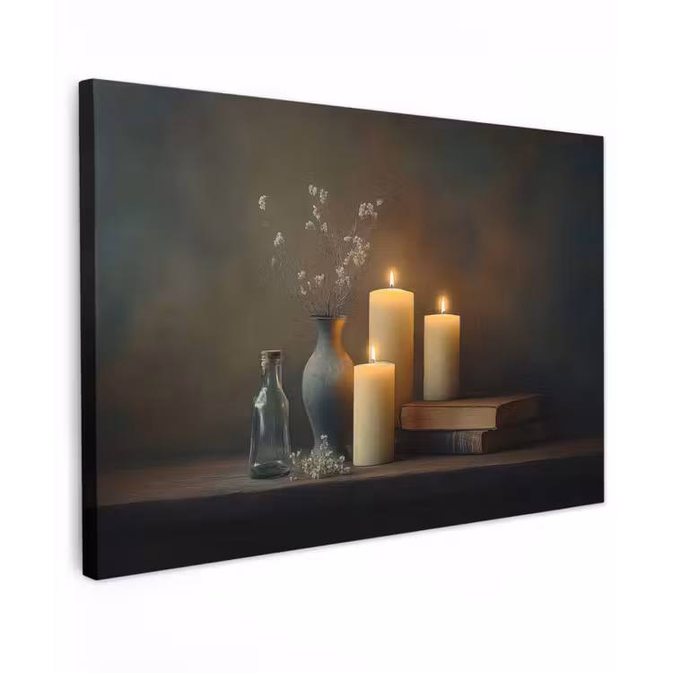 Canvas schilderij - Kaarsen - Stilleven - Rustiek - Boeken — 1