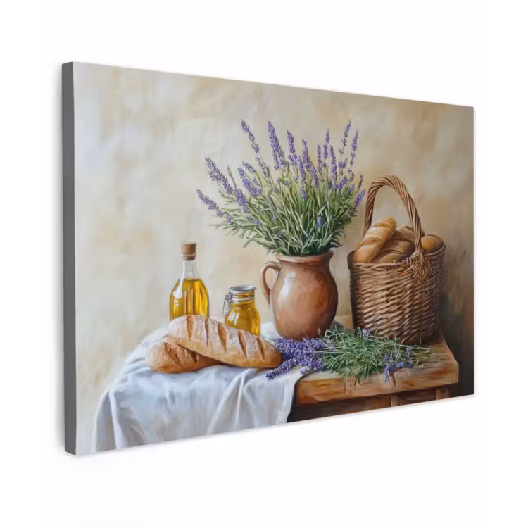 Canvas schilderij - Lavendel - Brood - Stilleven — 1