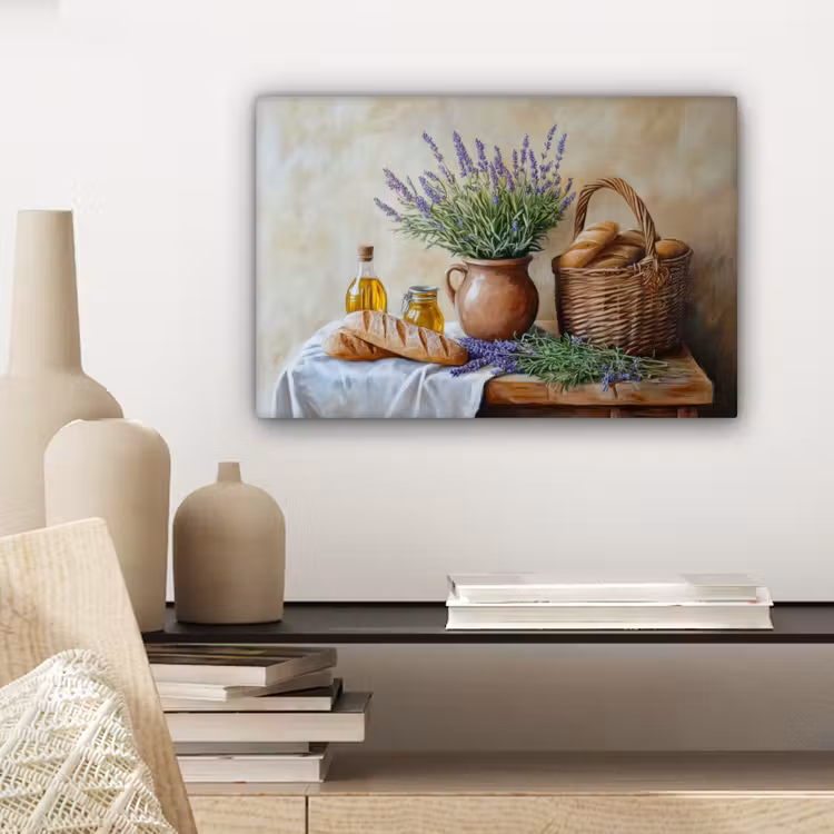 Canvas schilderij - Lavendel - Brood - Stilleven — 5