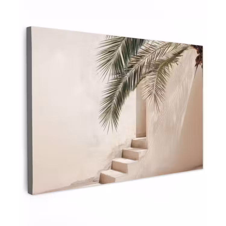 Canvas schilderij - Palmboom - Schaduw - Trap - Beige — 1