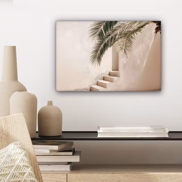 Canvas schilderij - Palmboom - Schaduw - Trap - Beige — 5