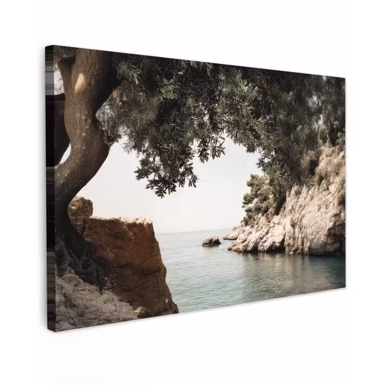 Canvas schilderij - Rotsen - Zee - Boom - Groen — 1