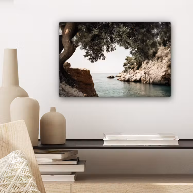 Canvas schilderij - Rotsen - Zee - Boom - Groen — 5