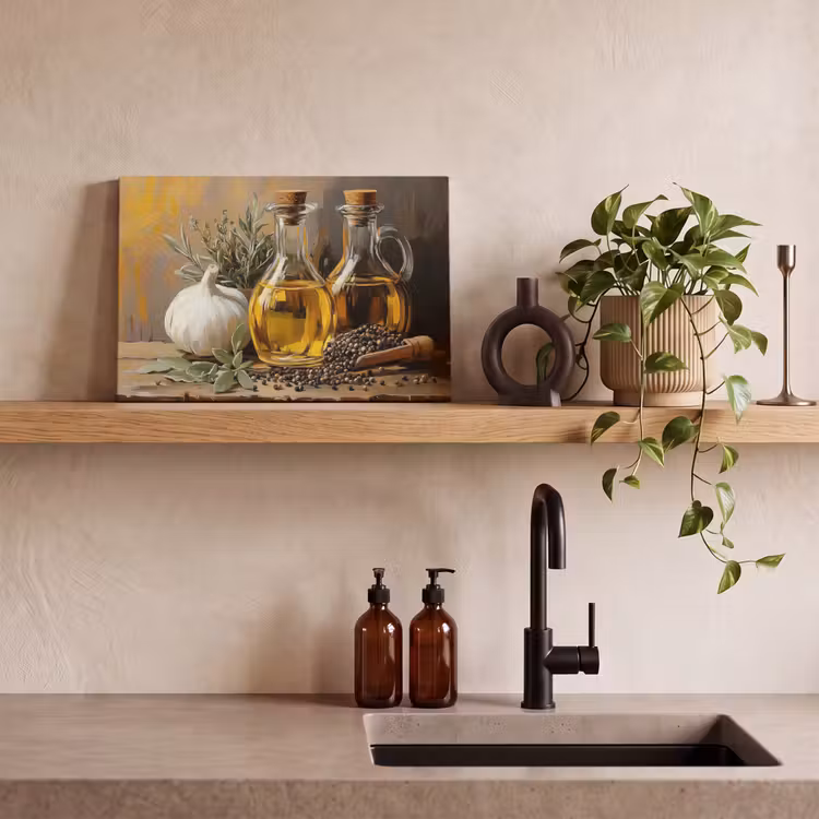Canvas schilderij - Stilleven - Olijfolie - Knoflook - Kruiden — 3