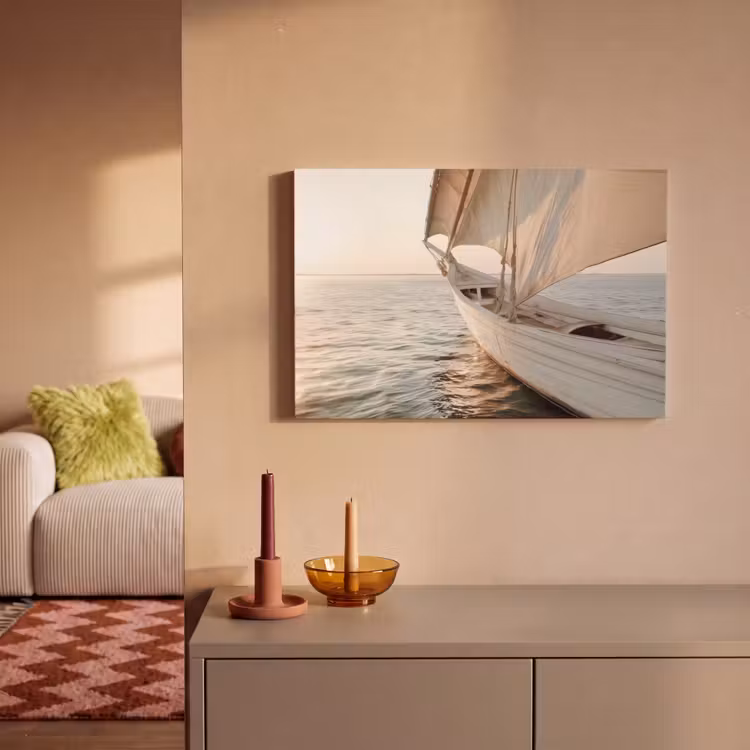 Canvas schilderij - Zeilboot - Zee - Beige - Zon — 2