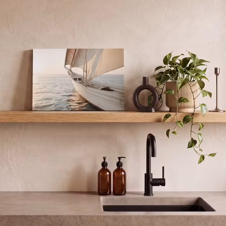 Canvas schilderij - Zeilboot - Zee - Beige - Zon — 3