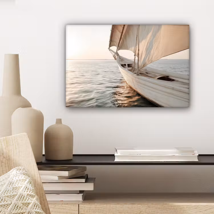 Canvas schilderij - Zeilboot - Zee - Beige - Zon — 5