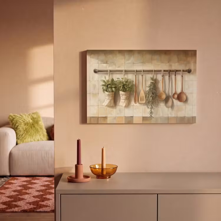Canvas schilderij - Hout - Keukengerei - Stilleven - Tegels — 2