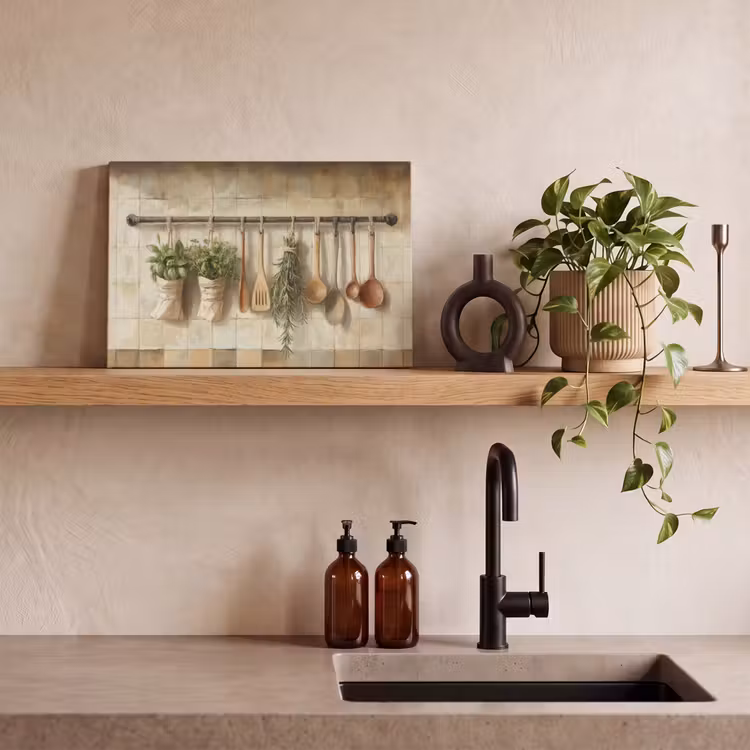 Canvas schilderij - Hout - Keukengerei - Stilleven - Tegels — 3