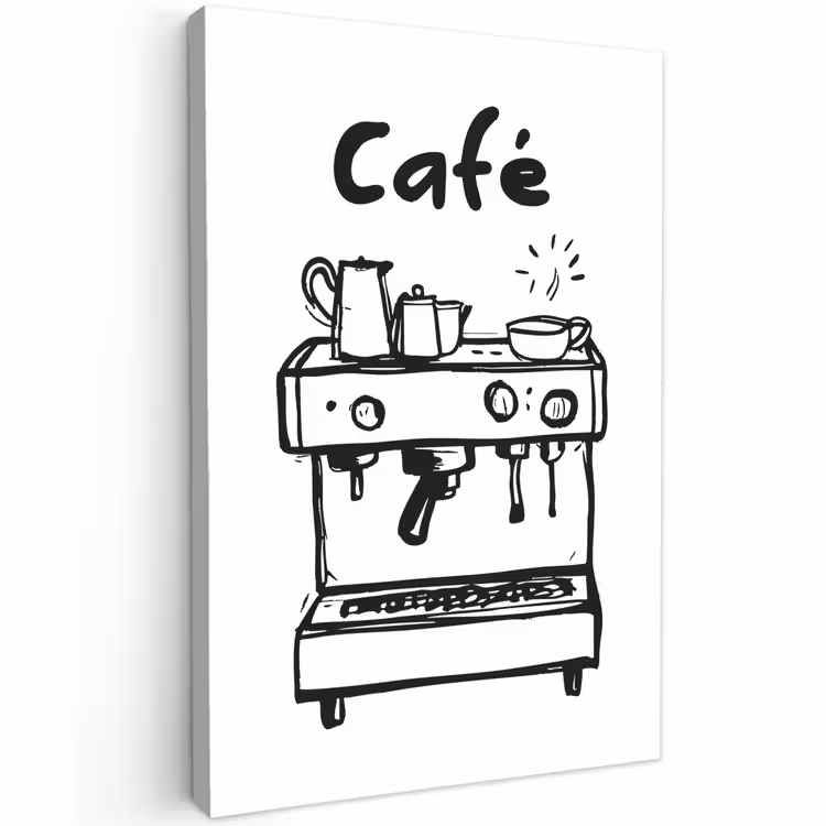 Canvas schilderij - Illustratie - Café - Koffiemachine - Kopjes — 1
