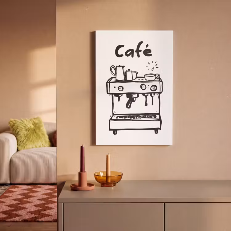 Canvas schilderij - Illustratie - Café - Koffiemachine - Kopjes — 2