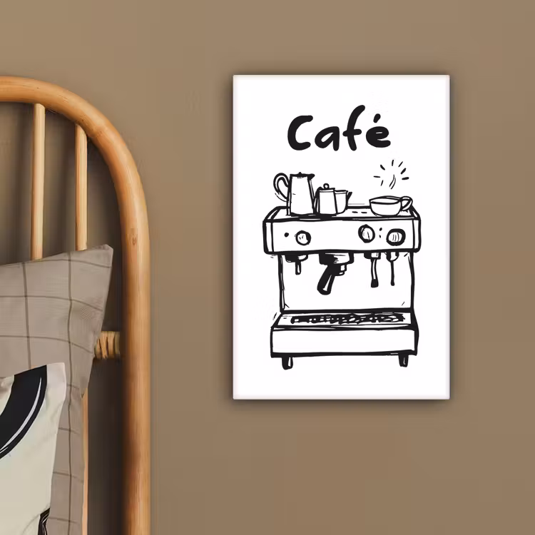 Canvas schilderij - Illustratie - Café - Koffiemachine - Kopjes — 3