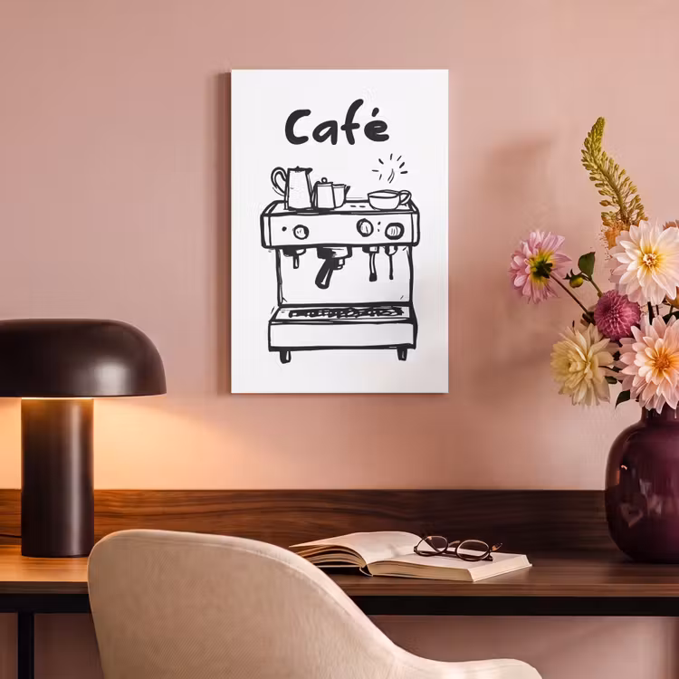 Canvas schilderij - Illustratie - Café - Koffiemachine - Kopjes — 4