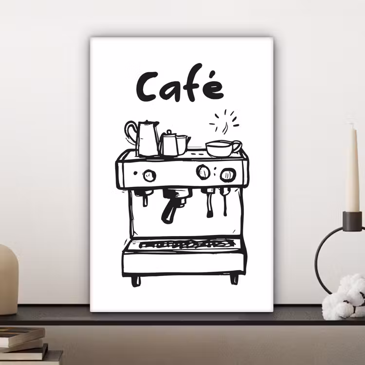 Canvas schilderij - Illustratie - Café - Koffiemachine - Kopjes — 5