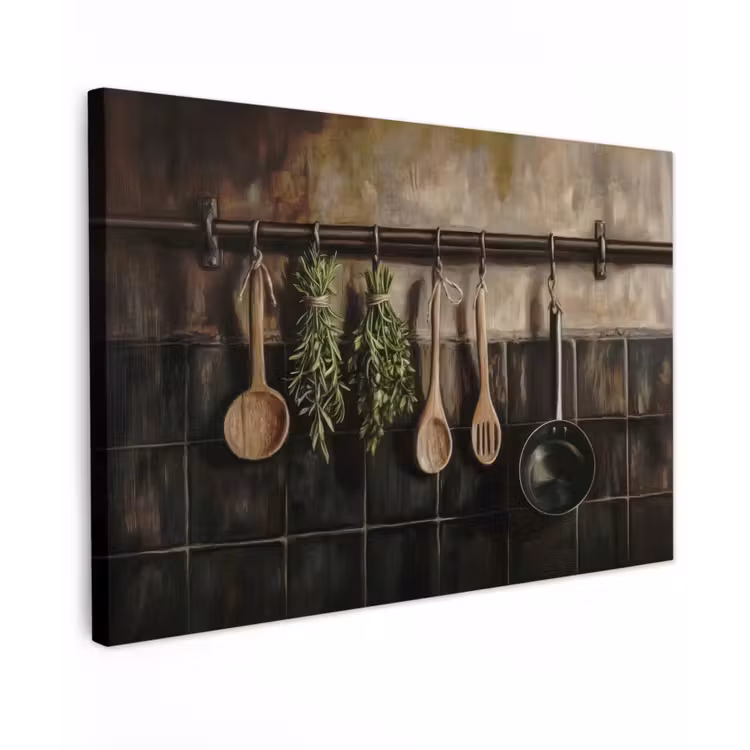 Canvas schilderij - Keukengerei - Rustiek - Tegels - Kruiden — 1