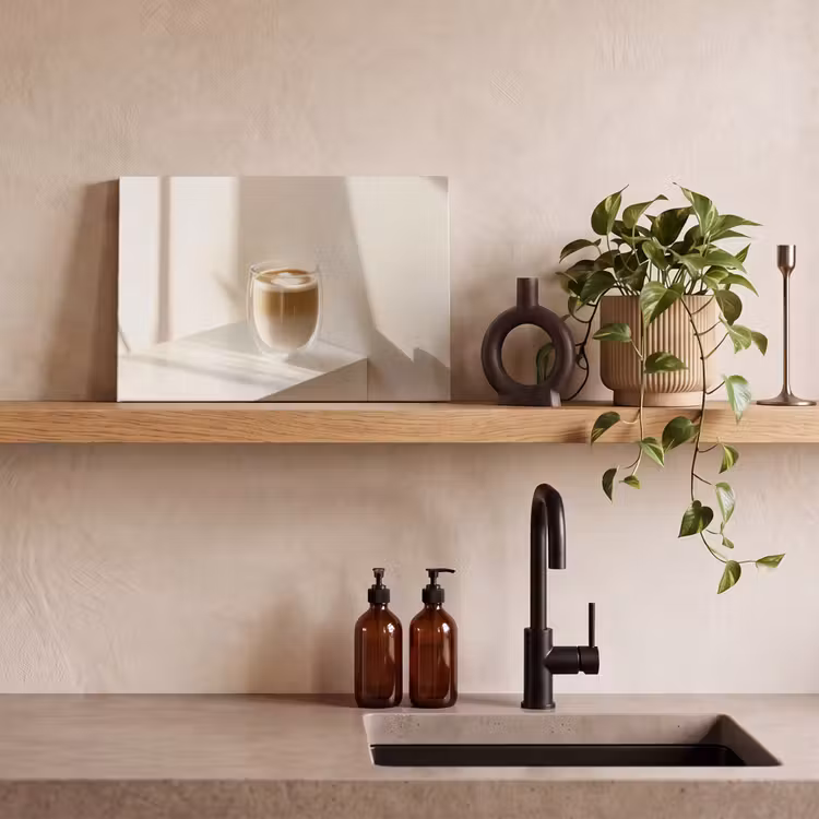 Canvas schilderij - Mok - Latte - Minimalistisch - Schaduw — 3
