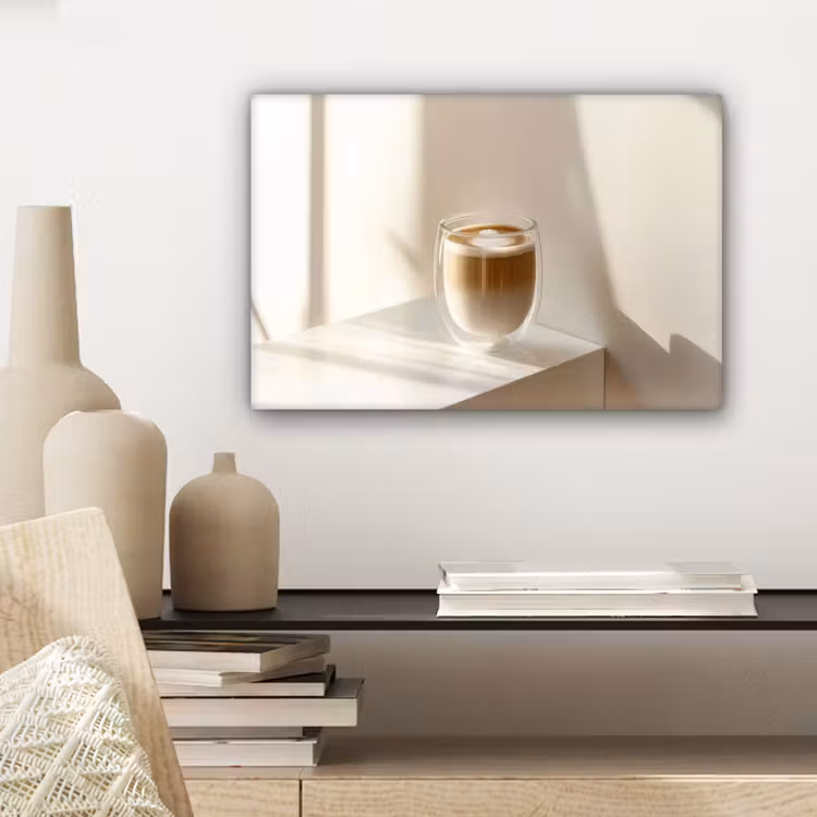 Canvas schilderij - Mok - Latte - Minimalistisch - Schaduw — 5