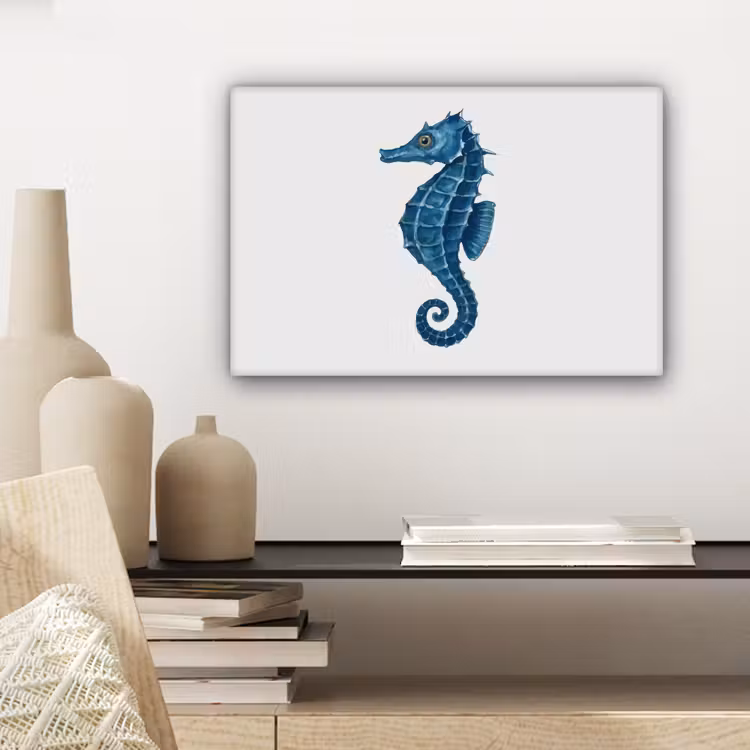 Canvas schilderij - Zeepaardje - Staart - Blauw — 5