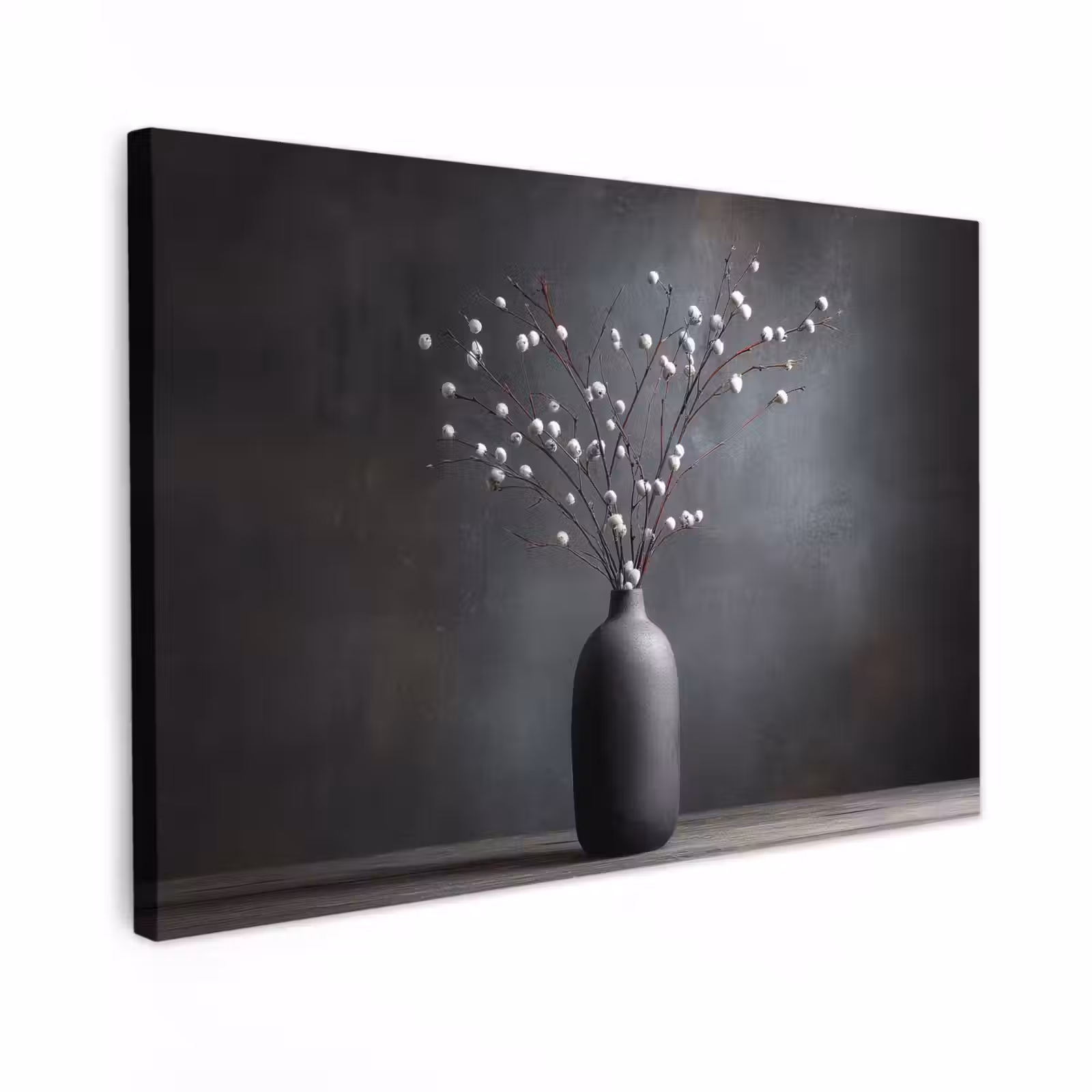 Canvas schilderij - Takken - Vaas - Bolletjes - Wit — 1