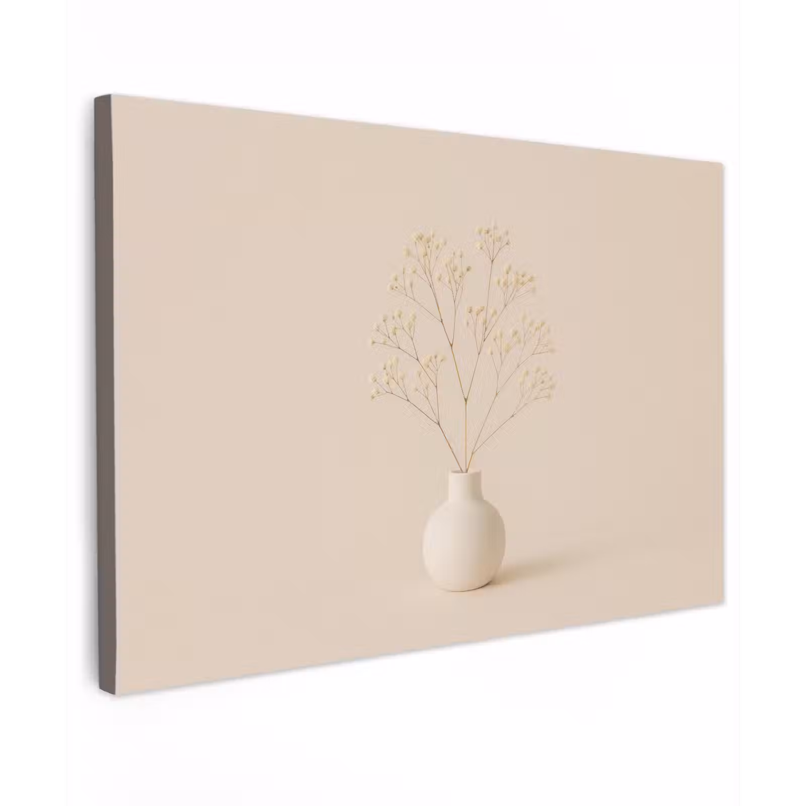 Canvas schilderij - Vaas - Takken - Bloemetjes - Wit — 1